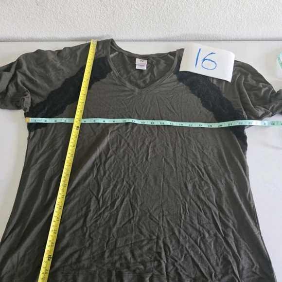 Natori Blouse Women XL Long Sleeve Brown Lace  Vneck Casual Minimalist - Picture 8 of 10